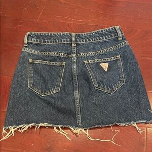 Vintage Y2K Guess Dark Blue Frayed Denim Mini Skirt